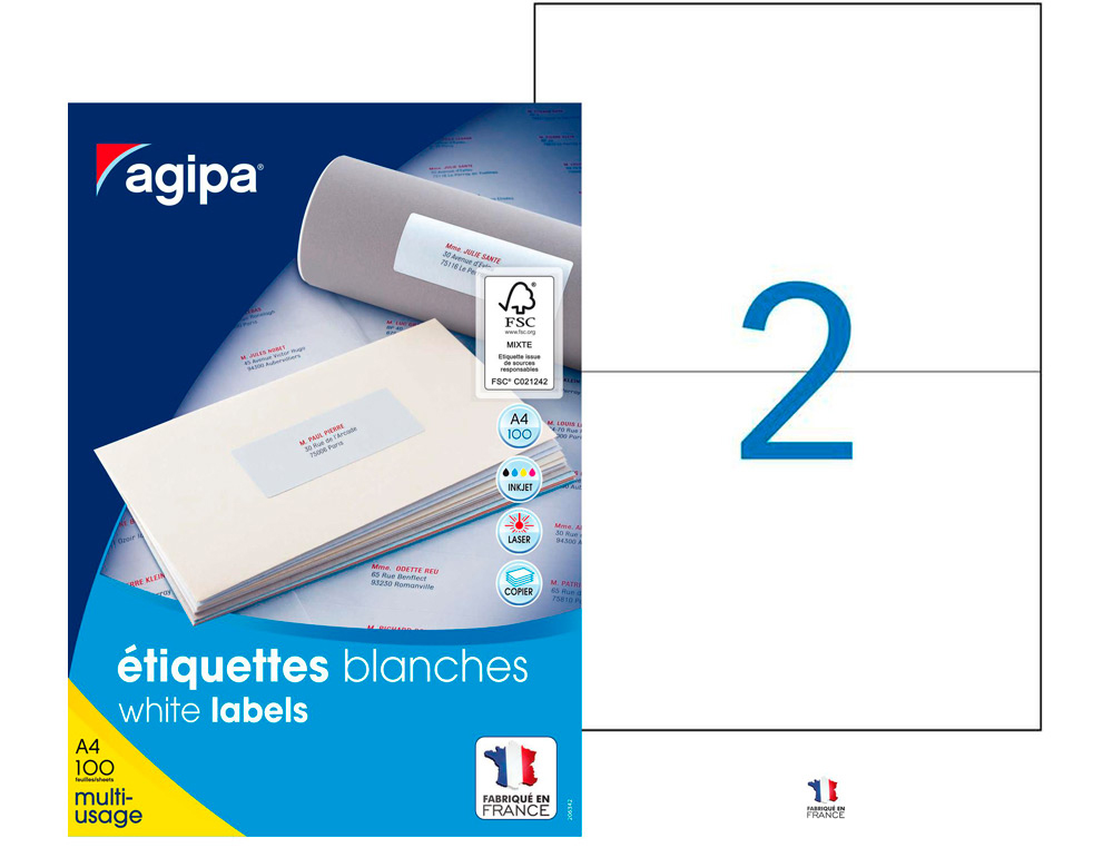 ÉTIQUETTE ADHÉSIVE APLI AGIPA MULTI-USAGE 210X148.5MM TOUTE IMPRIMANTE BOÎTE 200 UNITÉS