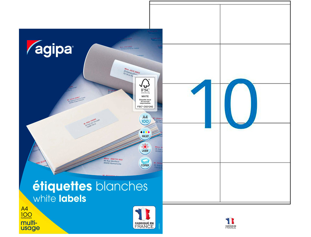 ÉTIQUETTE ADHÉSIVE APLI AGIPA MULTI-USAGE 105X57MM TOUTE IMPRIMANTE BOÎTE 1000 UNITÉS