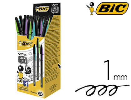 STYLO-BILLE BIC CRISTAL CAPUCHON BICOLOR POINTE MOYENNE 1.0MM ENCRE COLORIS NOIR