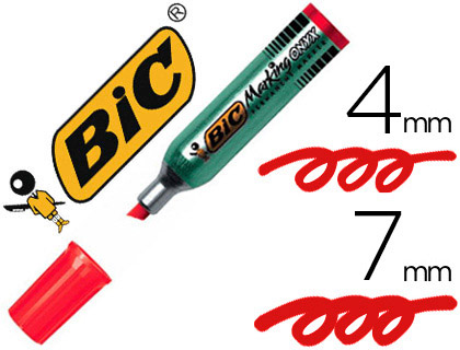 MARQUEUR BIC PERMANENT ONYX MARKER 1481 POINTE BISEAUTE TRAC 4/7MM TOUS SUPPORTS CORPS MTAL ROUGE