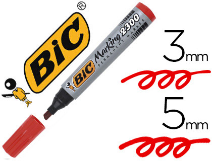 MARQUEUR BIC PERMANENT MARKING 2300 POINTE BISEAUTE TRAC 3/5MM CORPS PLASTIQUE ENCRE BASE ALCOOL COLORIS ROUGE