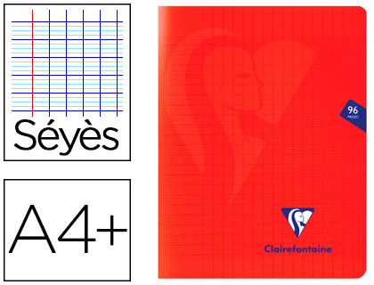 CAHIER PIQU CLAIREFONTAINE MIMESYS COUVERTURE POLYPROPYLNE A4+ 24X32CM 96 PAGES 90G RGLURE SYS COLORIS ROUGE