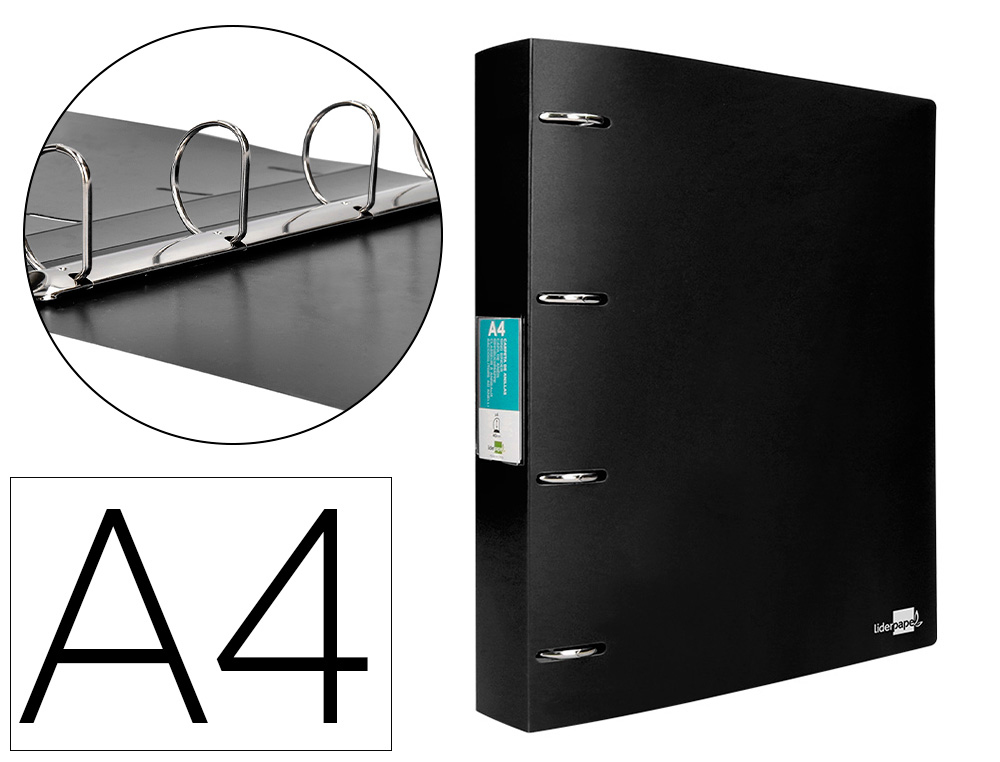 CLASSEUR LIDERPAPEL 4 ANNEAUX 40MM A4 POLYPROPYLENE DOS     55MM PORTE-CARTES DE VISITE   COLORIS NOIR OPAQUE