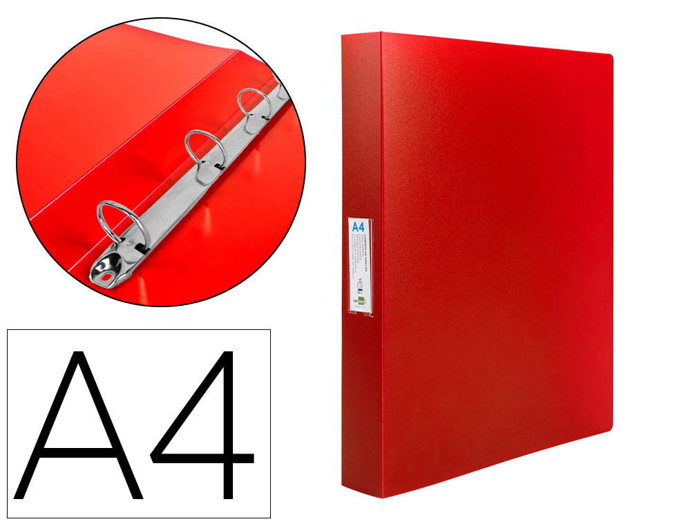 CLASSEUR LIDERPAPEL 4 ANNEAUX 40MM A4 POLYPROPYLENE DOS     55MM PORTE-CARTES DE VISITE   COLORIS ROUGE TRANSLUCIDE