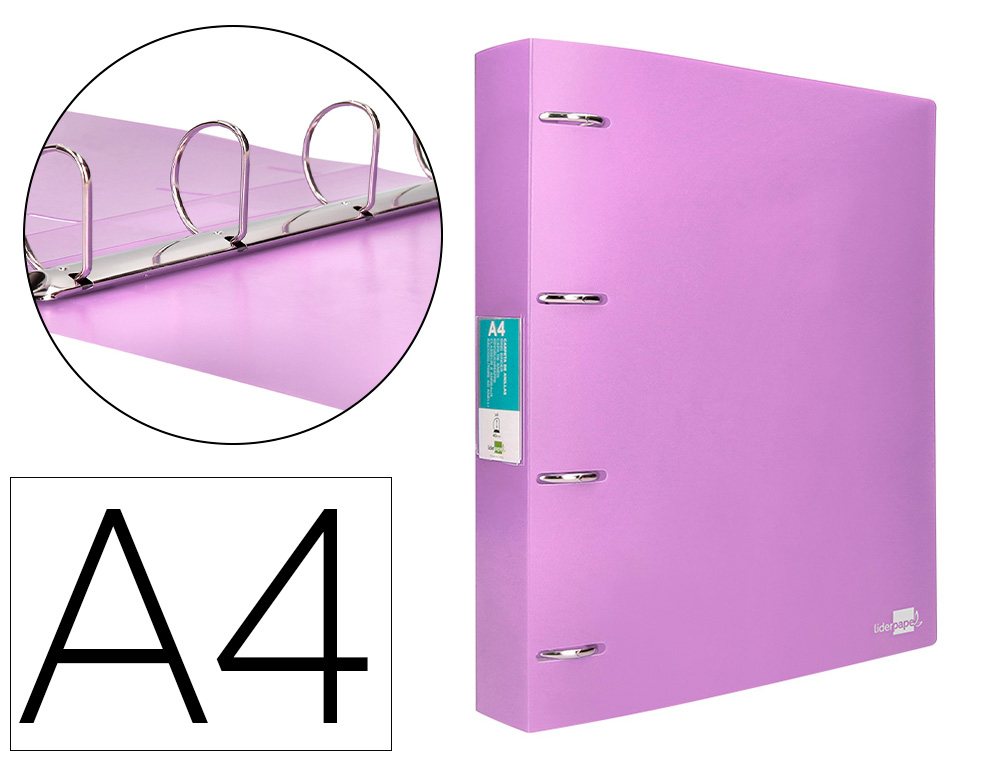 CLASSEUR LIDERPAPEL 4 ANNEAUX 40MM A4 POLYPROPYLENE DOS     55MM PORTE-CARTES DE VISITE   COLORIS LAVANDE