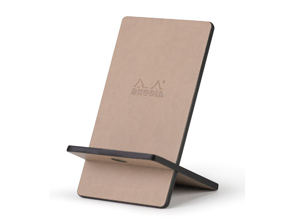 SUPPORT RHODIARAMA POUR T L PHONE MOBILE EN SIMIL     CUIR TAUPE 8X8X13,5CM