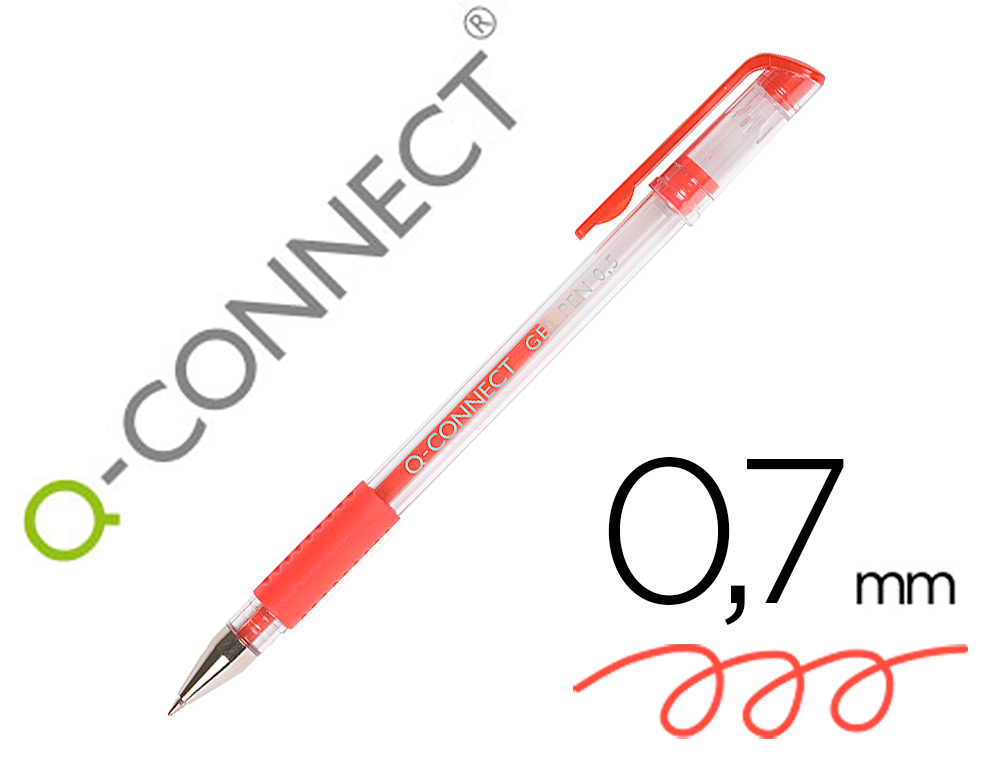 STYLO-BILLE Q-CONNECT CRITURE MOYENNE 0.5MM CORPS TRANSLUCIDE GRIP CAOUTCHOUC COLORIS ROUGE