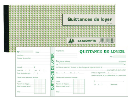 CARNET À SOUCHE EXACOMPTA QUITTANCES LOYER 16,5X10,5CM 50 FEUILLETS 95G PAPIER CHÈQUE AMAGNÉTIQUE