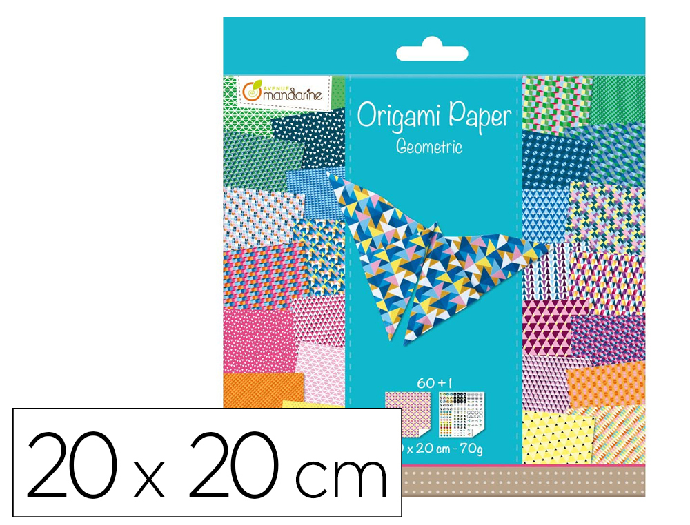 PAPIER ORIGAMI AVENUE MANDARINE GEOMETRIC 200X200MM 70G POCHETTE 60 FEUILLES