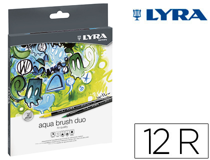 FEUTRE PINCEAU LYRA AQUA BRUSH DUO DOUBLE POINTE ENCRE BASE D'EAU RESISTANCE LUMIERE SPECIAL BEAUX-ARTS ETUI 12