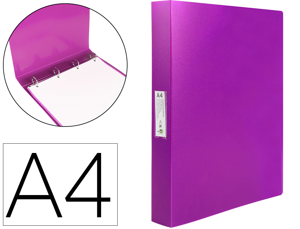 CLASSEUR LIDERPAPEL 4 ANNEAUX 25MM A4 260X315MM             POLYPROPYLENE DOS 40MM        PORTE-CARTES VISITE  COLORIS