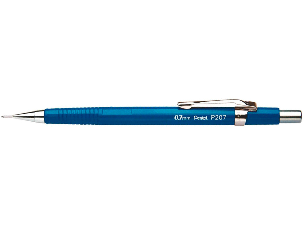 PORTE-MINE PENTEL P200 0.7MM EMBOUT ET AGRAFE MTALLIQUES CANON FIXE LONGUEUR 4 MM GOMME RECHARGEABLE CORPS BLEU