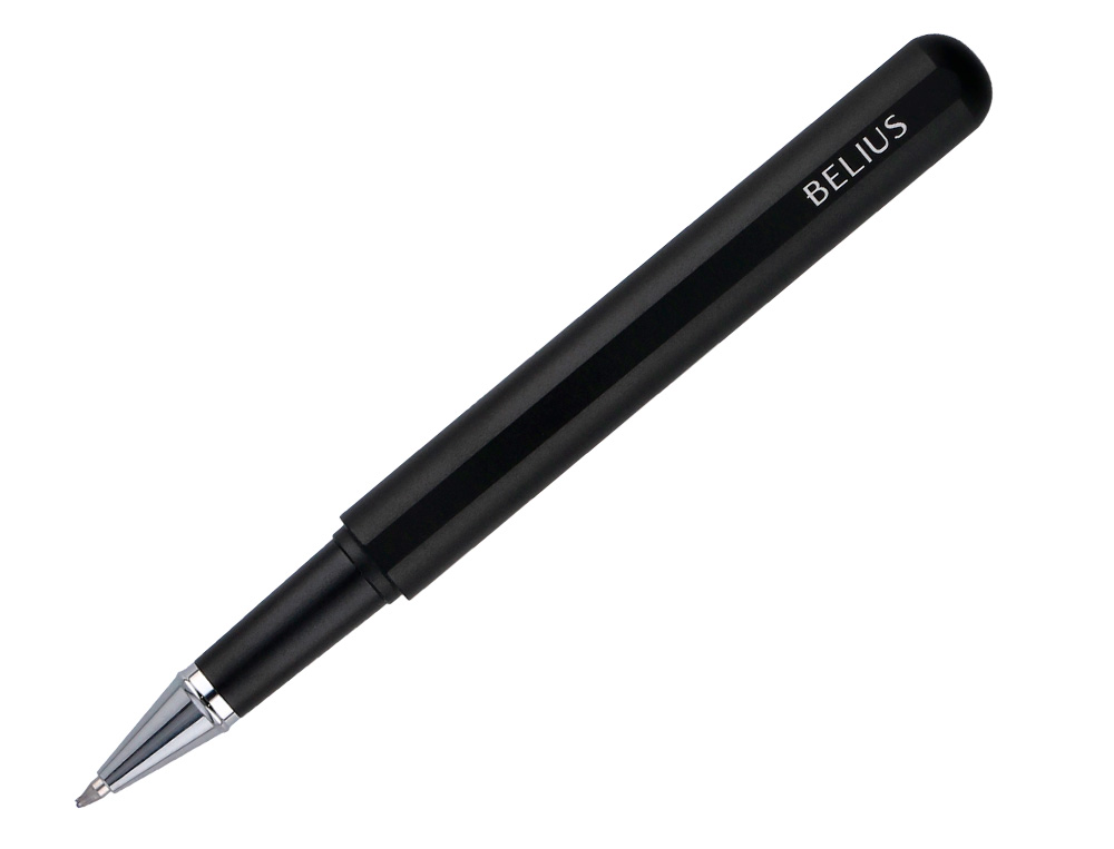 ROLLER ET ETUI EN SIMILI CUIR BELIUS SPACE B MONOCHROME SANS AGRAFE ENCRE BLEUE COLORIS NOIR DANS COFFRET CADEAU