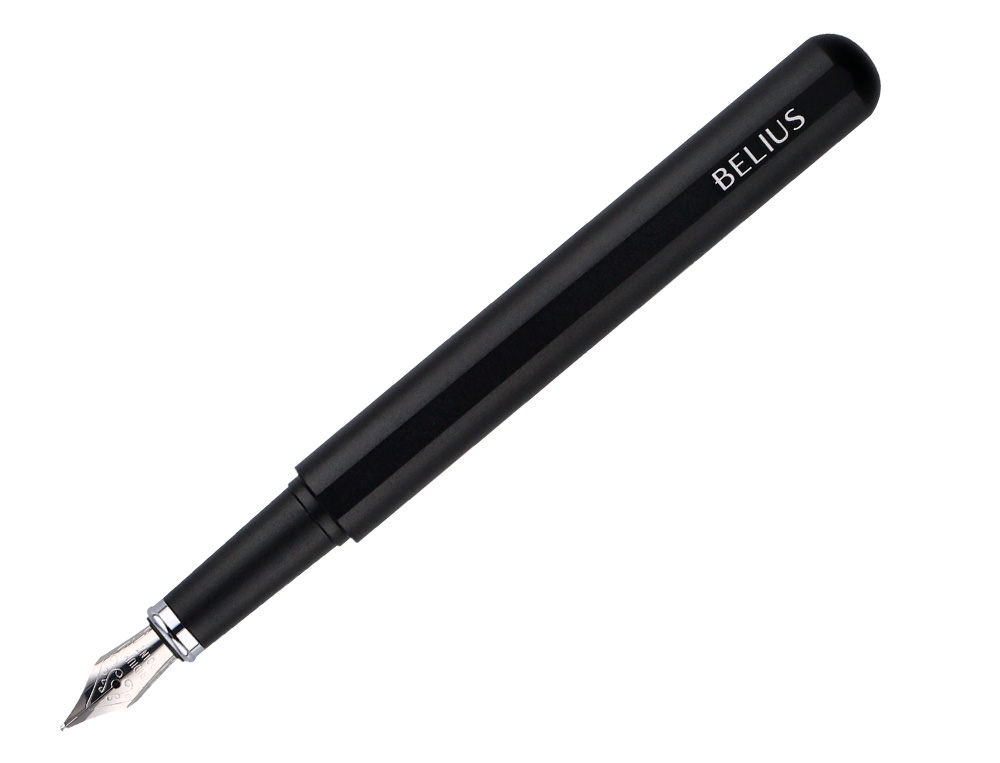 STYLO-PLUME ET ETUI EN SIMILI CUIR BELIUS SPACE B MONOCHROME SANS AGRAFE ENCRE BLEUE COLORIS NOIR DANS COFFRET CADEAU