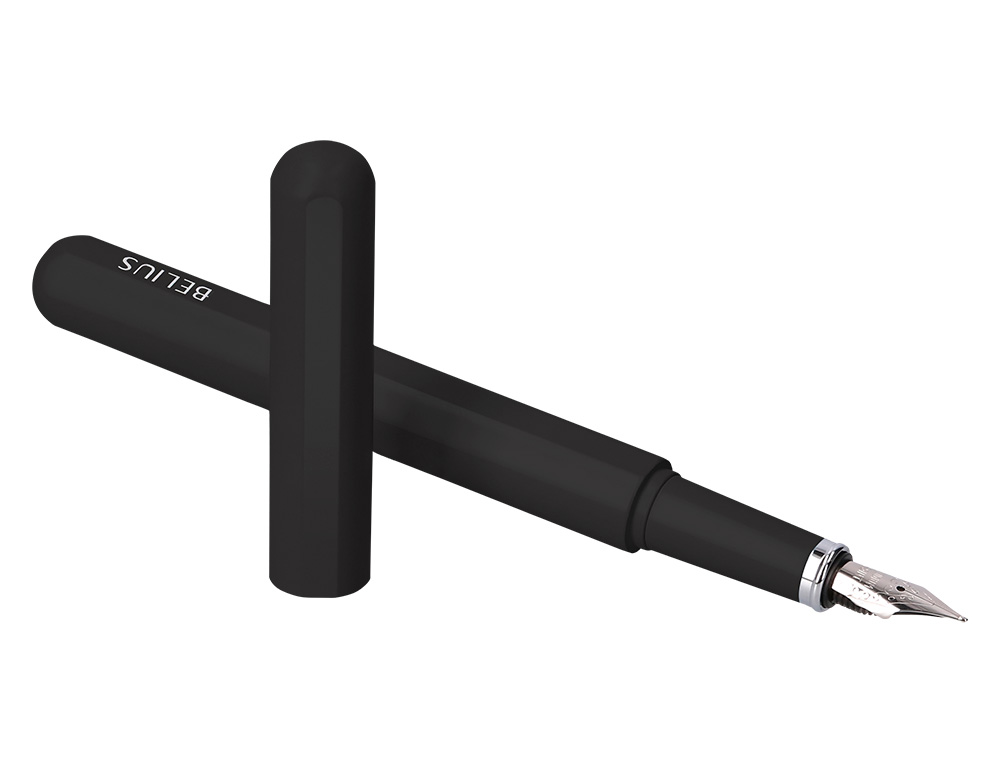 STYLO-PLUME ET ETUI EN SIMILI CUIR BELIUS SPACE B MONOCHROME SANS AGRAFE ENCRE BLEUE COLORIS NOIR DANS COFFRET CADEAU