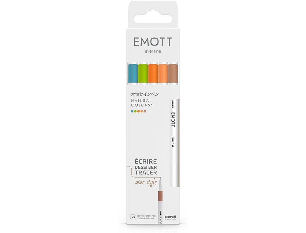 POCHETTE EMOTT 5 FEUTRES NATURAL COLORS POINTE FINE    COLORIS ASSORTIS