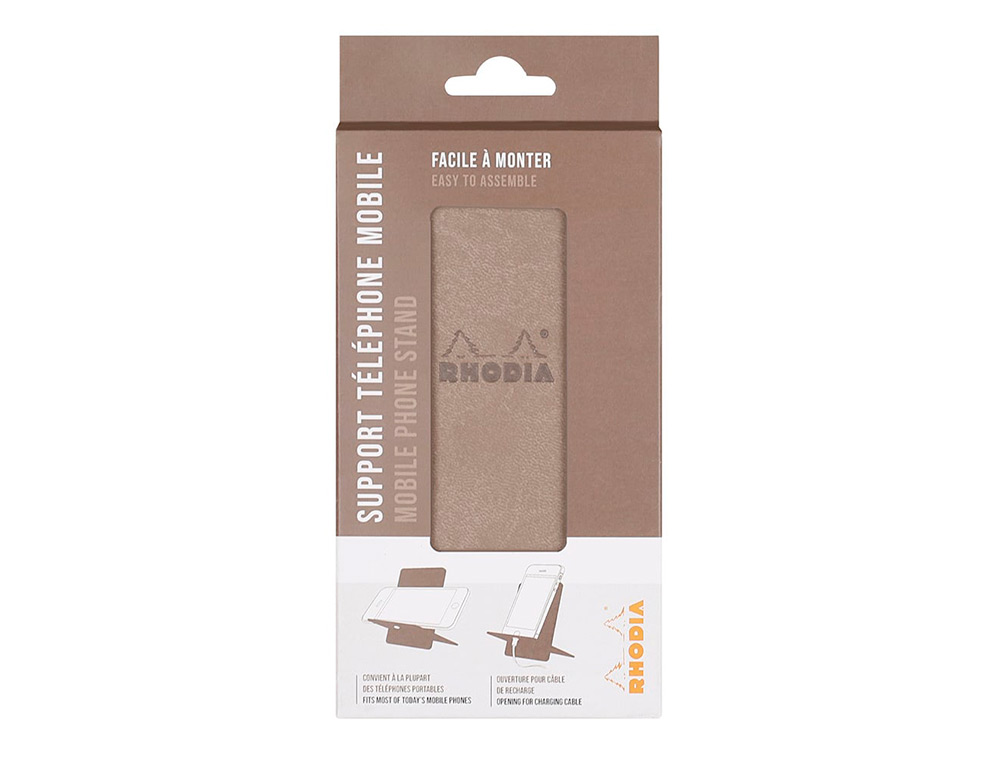 SUPPORT RHODIARAMA POUR T L PHONE MOBILE EN SIMIL CUIR TAUPE 8X8X13,5CM