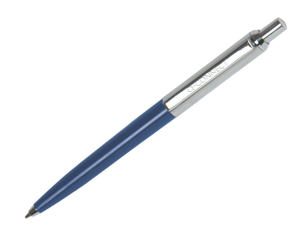STYLO-BILLE Q-CONNECT PREMIUM METALLIQUE RETRACTABLE GRIP POINTE 1MM COLORIS BLEU