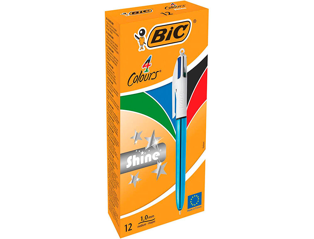 STYLO-BILLE BIC 4 COLOURS SHINE BLEU POINTE MOYENNE COULEUR CLASSIQUE