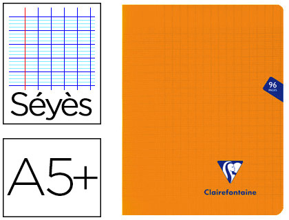 CAHIER PIQU CLAIREFONTAINE MIMESYS COUVERTURE POLYPROPYLNE A5+ 17X22CM 96 PAGES 90G RGLURE SYS COLORIS ORANGE