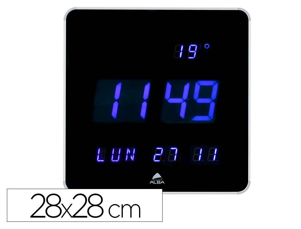 HORLOGE MURALE LED ALBA HORLEDSQ PLASTIQUE ABS CARRE  28X28CM SILENCIEUSE GRANDE    LISIBILITE COLORIS NOIR/GRIS