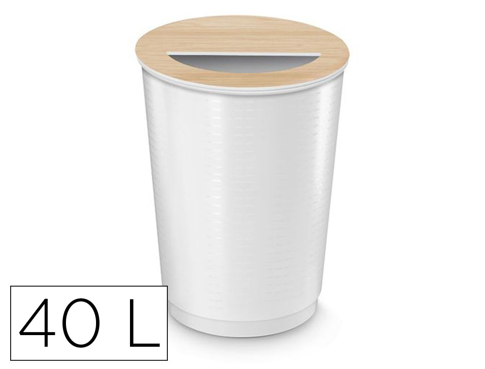 MAXI CORBEILLE CEP PP AVEC COUVERCLE AMOVIBLE CONTENANCE 40L OUVERTURE DEMI-LUNE       COLORIS HETRE CORPS BLANC