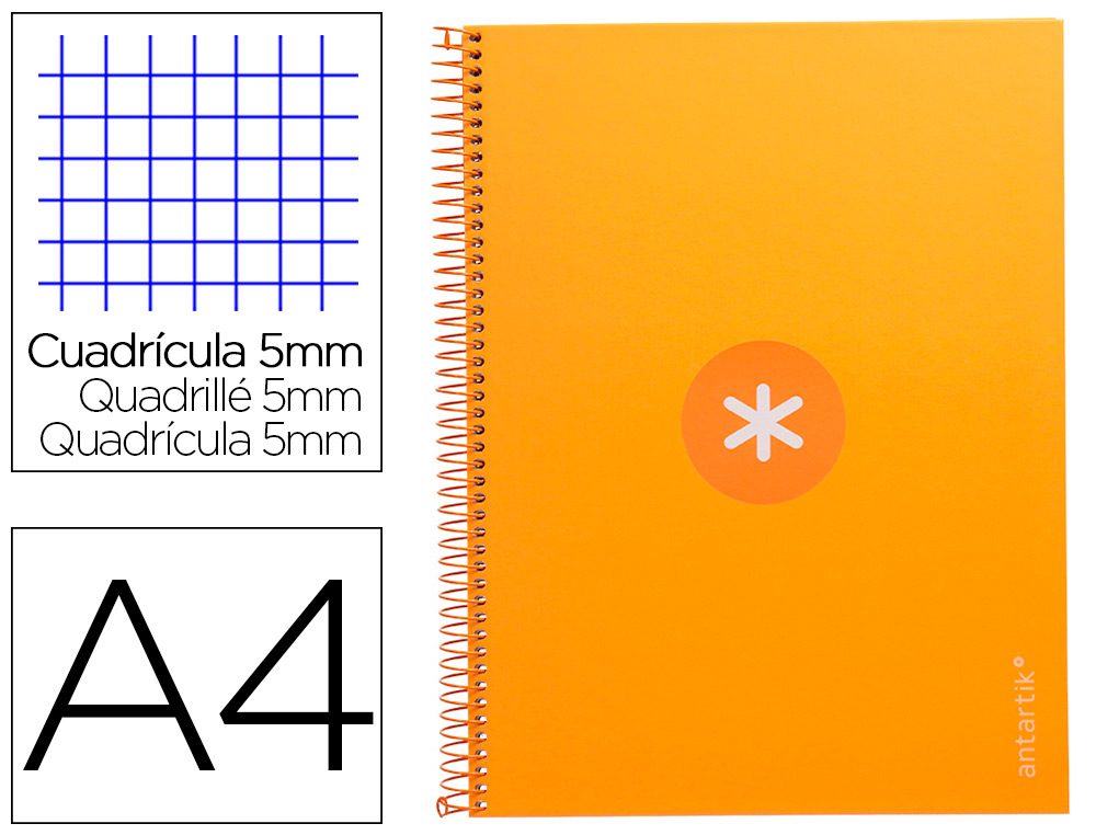 CAHIER SPIRALE LIDERPAPEL ANTARTIK A4 160P 90G COUVERTURE REMBORDEE 5X5MM 4 TROUS     1 BANDE COLORIS JAUNE MOUTARDE