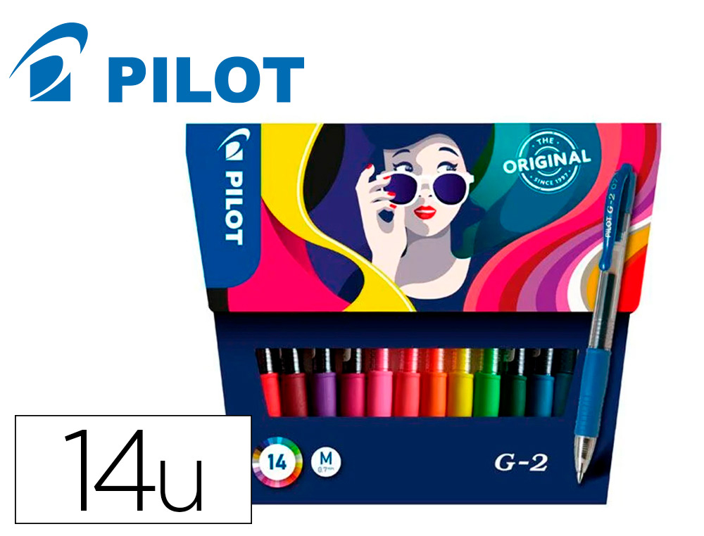 STYLO- BILLE G-2 PILOT POCHETTE 14 POINTE MOYENNE    0.7MM COLORIS ASSORTIS