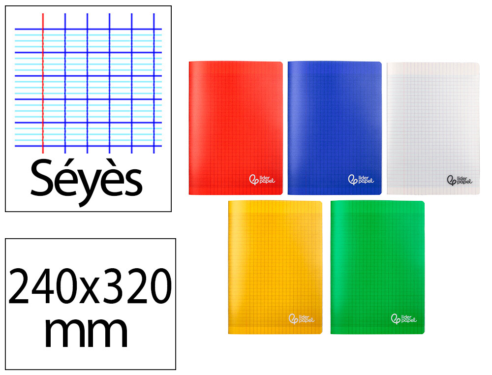 CAHIER PIQURE LIDERPAPEL COUVERTURE PP 240X320MM 48P   SEYES COLORIS ASSORTIS LOT 20 UNITES