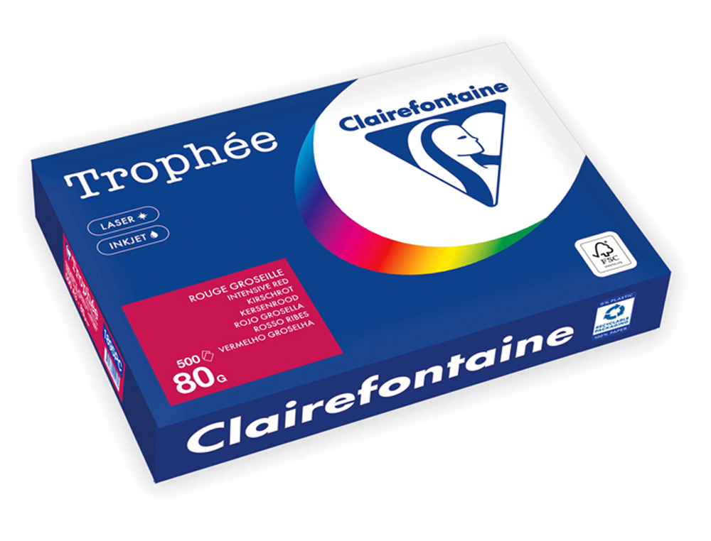 RAMETTE CLAIREFONTAINE PAPIER COULEUR A3 80G 500 FEUILLES   COLORIS INTENSE ROUGE