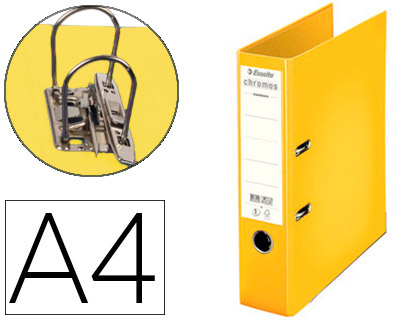CLASSEUR LEVIER ESSELTE CHROMOS PLUS A4 POLYPROPYLNE GRIFFES BLOCAGE DOS 80MM GRAND PORTE-TIQUETTE COLORIS JAUNE