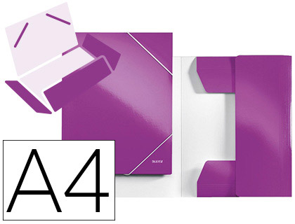 CHEMISE LEITZ WOW CARTON PLASTIFI ASPECT BRILLANT A4 3 RABATS FERMETURE LASTIQUE COLORIS VIOLET