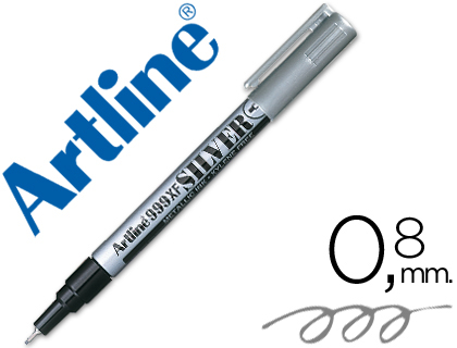 MARQUEUR ARTLINE PERMANENT POINTE EXTRA FINE CONIQUE 0.8MM TOUS SUPPORTS CORPS MTAL ENCRE PIGMENTE RSISTE EAU ARGENT