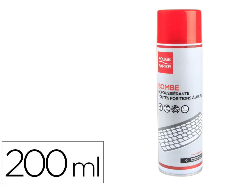 VAPORISATEUR ROUGE PAPIER DPOUSSIRANT TOUTES POSITIONS HAUTE PERFORMANCE GAZ SEC PUR AROSOL 200ML NON INFLAMMABLE