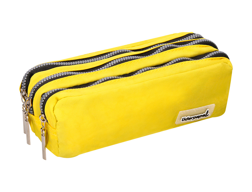TROUSSE SCOLAIRE LIDERPAPEL LARGE RECTANGULAIRE 3 COMPARTIMENTS 185X80X70MM COLORIS JAUNE
