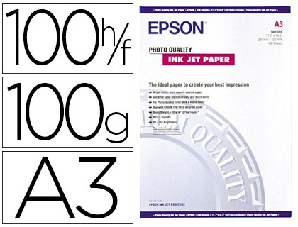 PAPIER PHOTO EPSON JET D'ENCRE MAT QUALITY MAT A3 100G/M2 PAQUET 100 FEUILLES