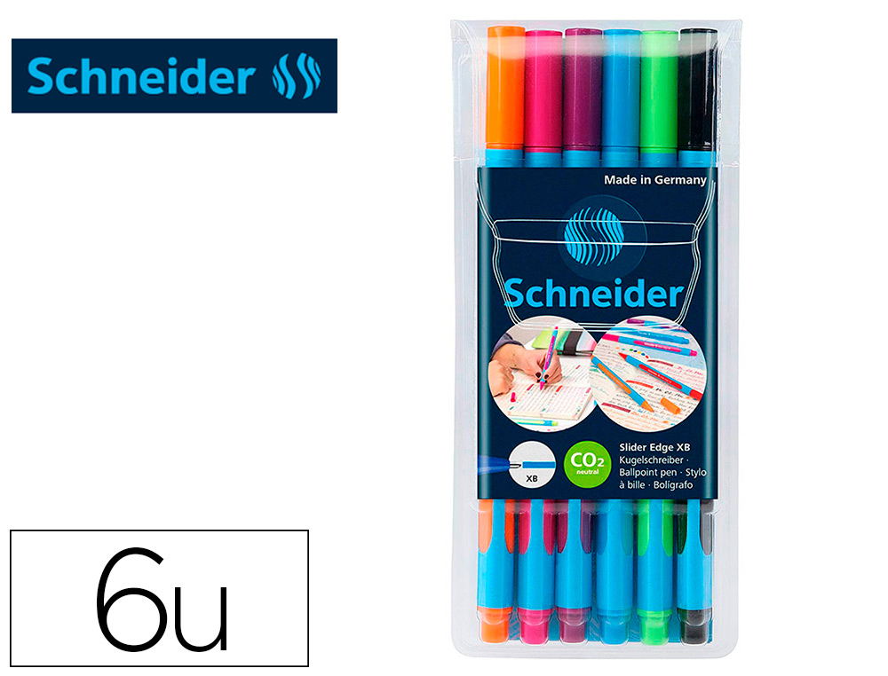 STYLO BILLE SCHNEIDER SLIDER EDGE XB COULEURS ASSORTIES PACK 6 UNITES
