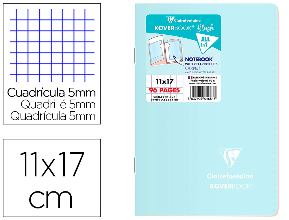 CAHIER PIQUE CLAIREFONTAINE KOVERBOOK BLUSH POLYPROPYLENE OPAQUE FORMAT A2 DIM. 11X17CM 96 PAGE