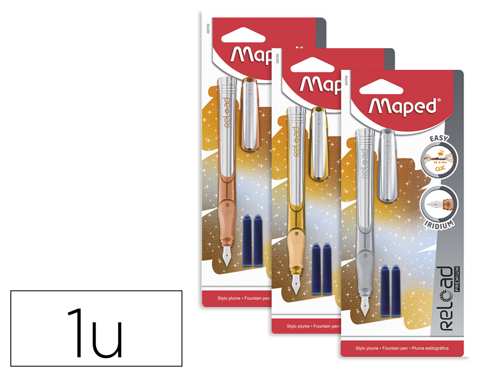 STYLO PLUME RELOAD GLITTER 2 CARTUCHES D'ENCRE 3 COLORIS   ASSORTIS