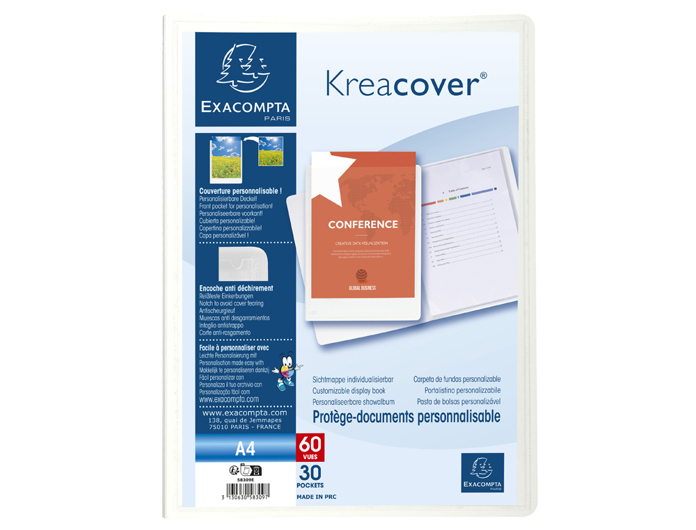 PORTE-VUES EXACOMPTA KREA COVER PP 60 VUES COLORIS      BLANC
