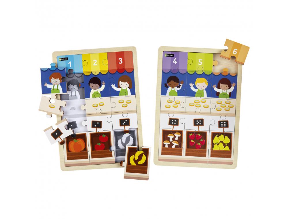 PUZZLES NATHAN LES QUANTITES DE 1 A 6 LOT DE 2 PUZZLES