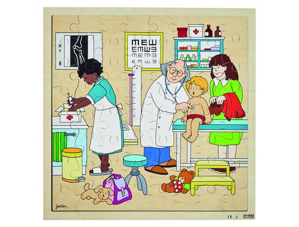 PUZZLES EN BOIS AVEC CADRE ROLF LE MILIEU DE LA SANTE LE PEDIATRE 64 PIECES