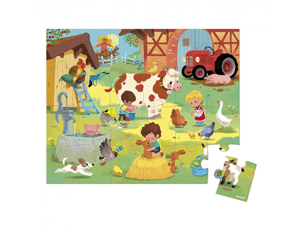 PUZZLES CARTON 24 PIECES JANOD UNE JOURNEE A LA FERME  24 PIECES ET 1 POSTER         PEDAGOGIQUE