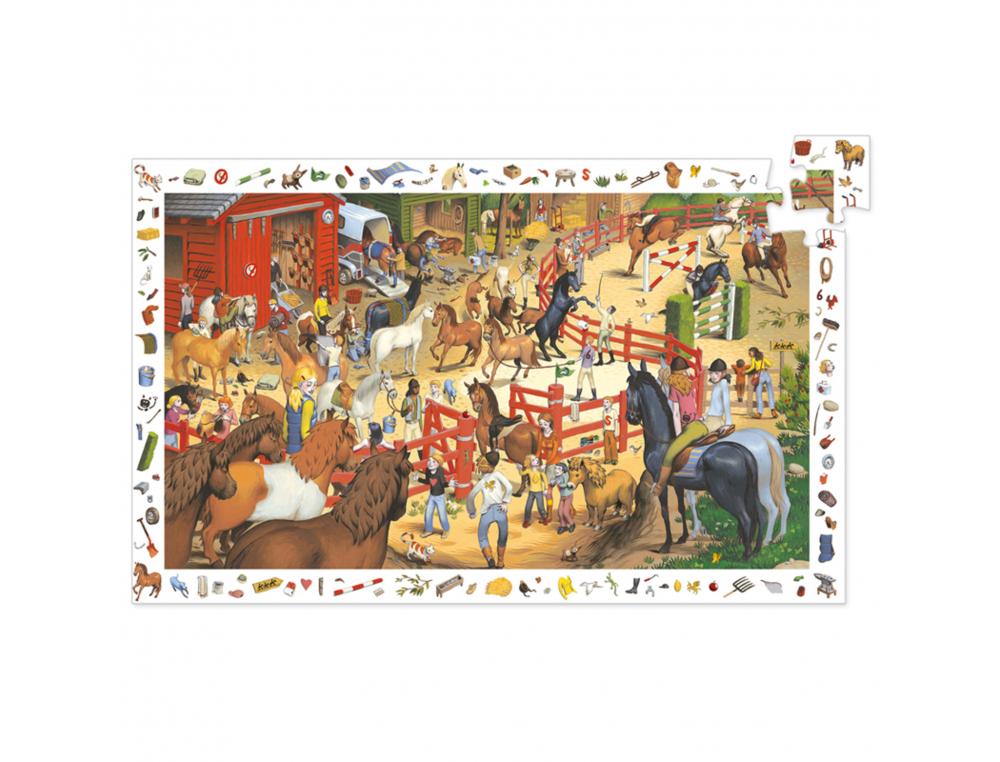 PUZZLES CARTON D OBSERVATION DJECO EQUITATION 2 EN 1 200   PIECES ET 1 POSTER MODELE