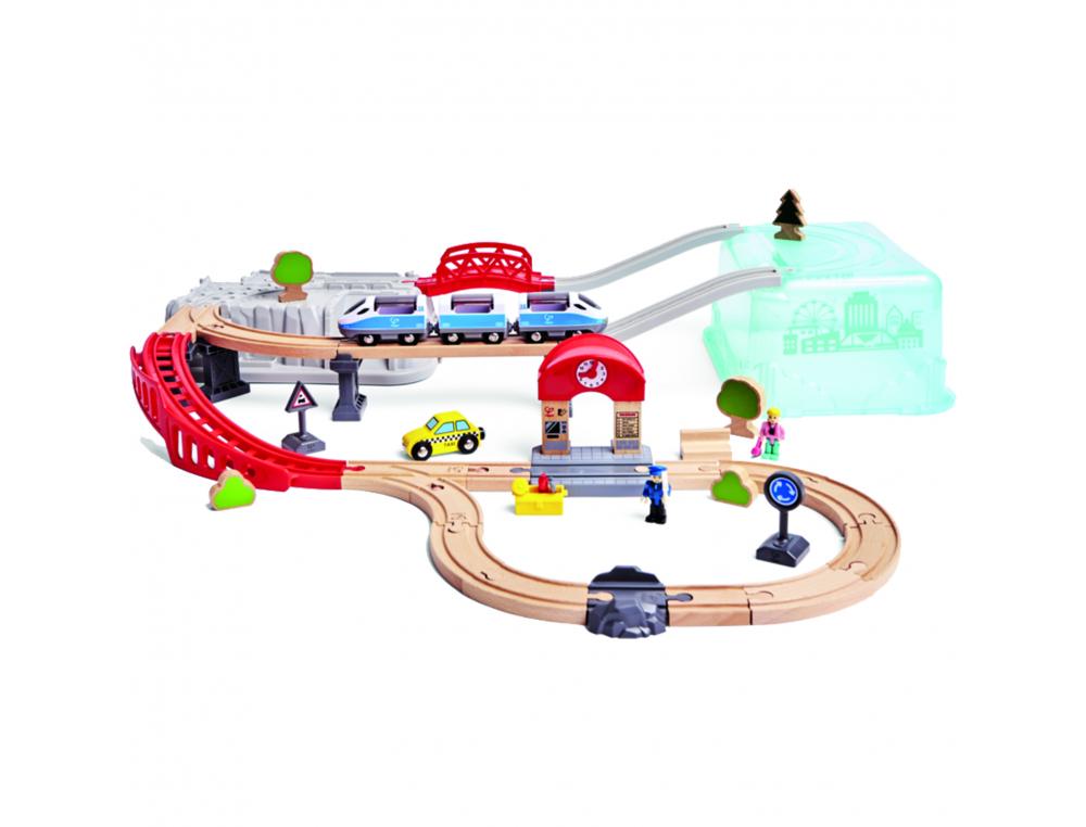 COFFRET 48 PIECES DE TRAIN LA VILLE 2 EN 1 HAPE