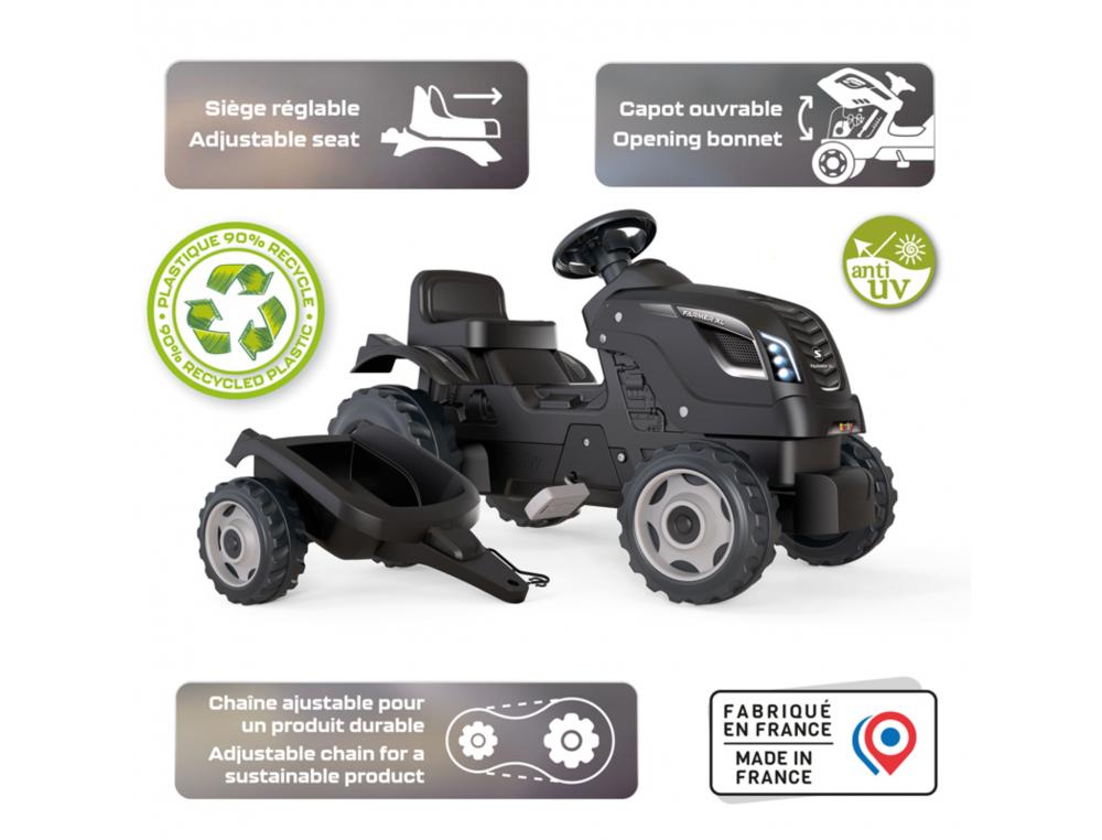 GROS VEHICULES SMOBY TRACTEUR ET REMORQUE RECYCLE AJUSTABLE REMORQUE DETACHABLE HAUTEUR D ASSISE 37 CM