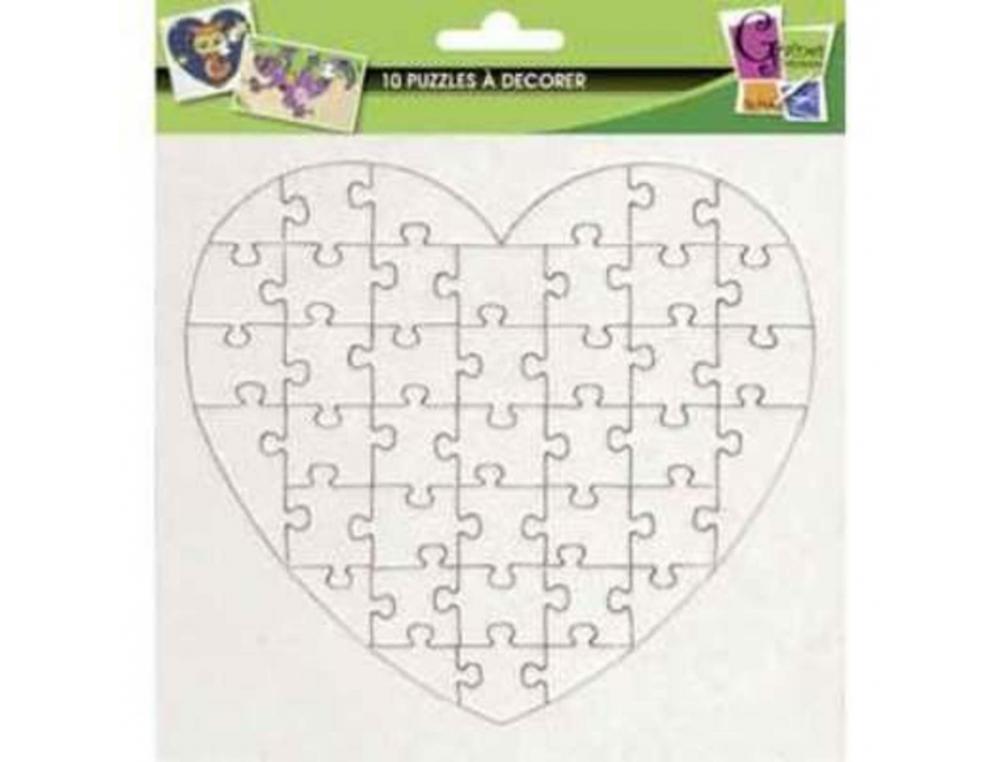 LOT MINI PUZZLES GRAINE CREATIVE A DECORER DE 40      PIECES FORME CUR CARTON      16X16CM 10 UNITES