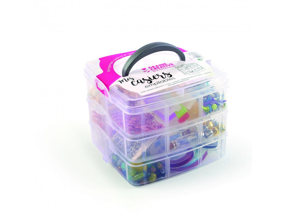 BOITE RANGEMENT SUPERPOSABLE 18 CASES GRAINE CREATIVE      15X15X13 CM