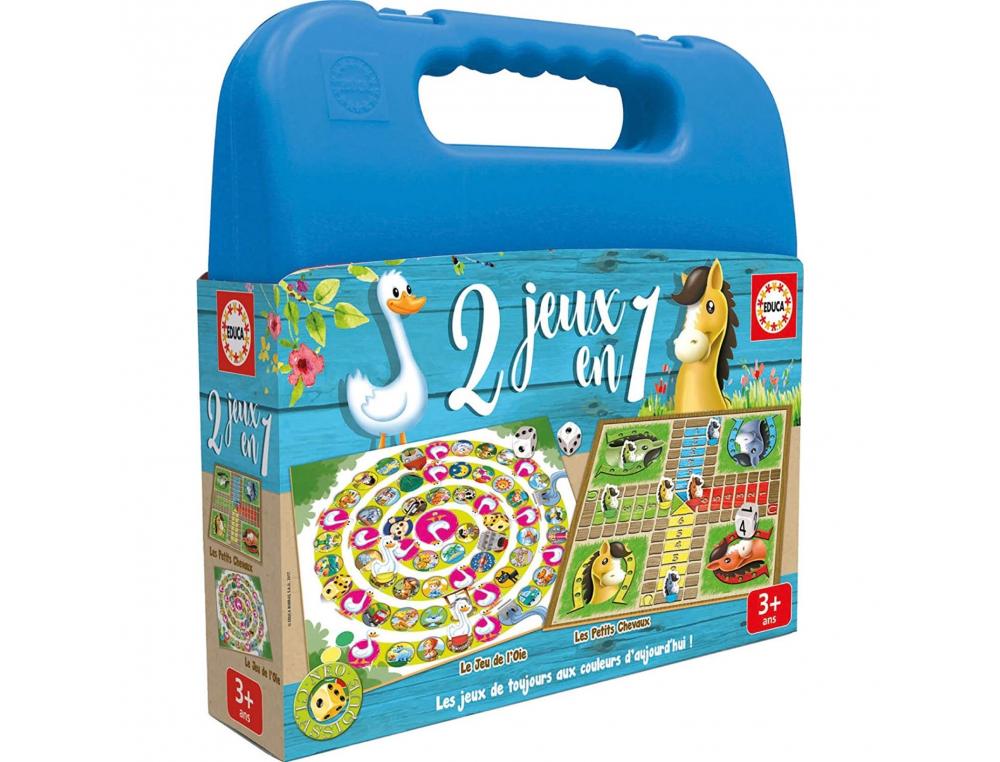 JEU DE SOCIETE EDUCA JEU DE L OIE ET PETITS CHEVAUX 1       PLATEAU RECTO VERSO 20 PIONS  2 DES