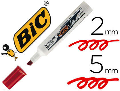 MARQUEUR BIC VELLEDA 1791 EFFAABLE POINTE BISEAUTE TRAC 2/5MM CORPS PLASTIQUE ENCRE CTONE ROUGE